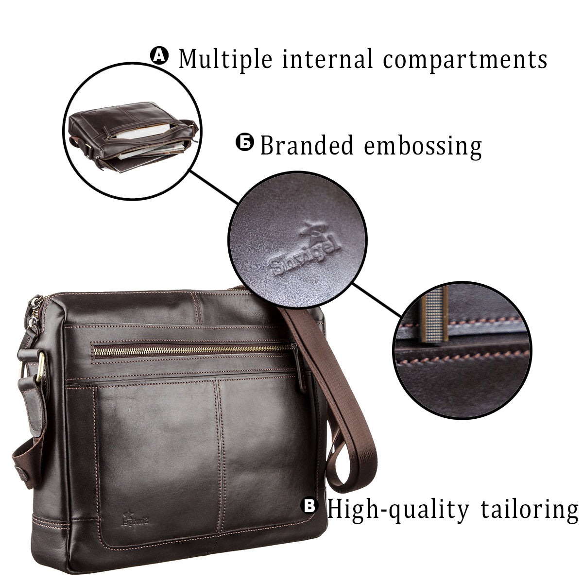 Leather Business Men's Shoulder Bag SHVIGEL 11251 Brown Genuine Leather Material