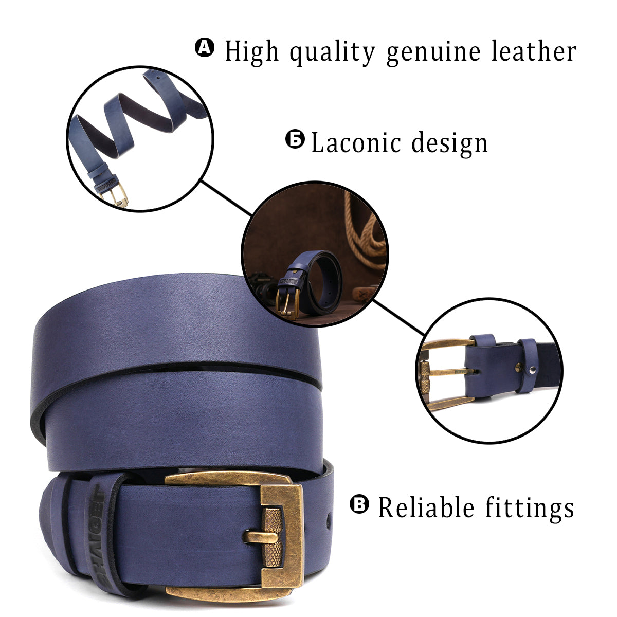 Leather Men's Belt SHVIGEL 11258 Blue Genuine Leather Made in Ukraine