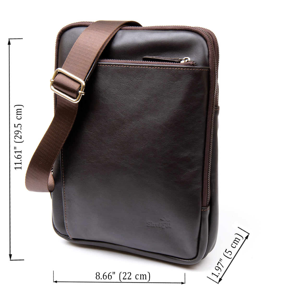 Stylish Tablet Bag SHVIGEL 11282 Brown Smooth Leather with Zipper Pocket