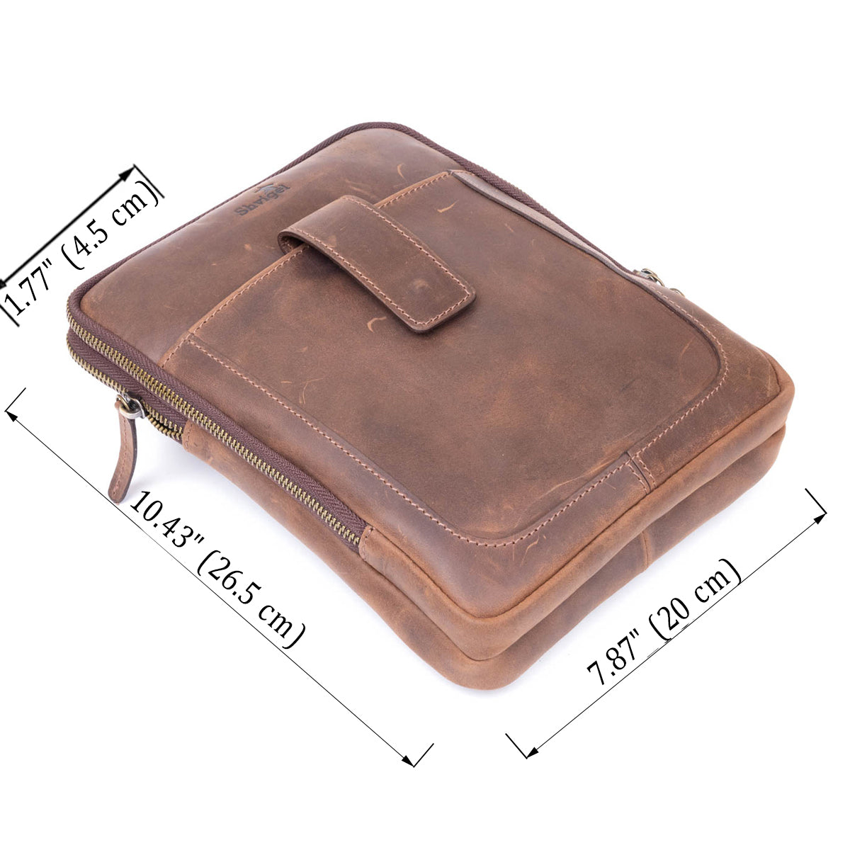 Men's Leather Tablet Bag SHVIGEL 11285 Brown with Two Compartments, Ukrainian Crafted