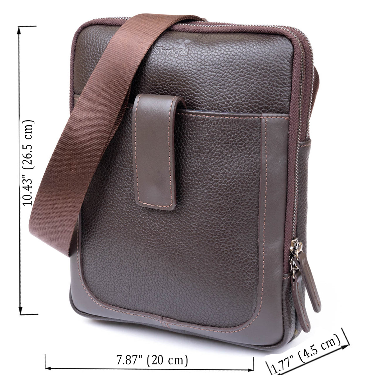 Men's Leather Flotar Tablet Bag SHVIGEL 11286 Brown with Two Compartments