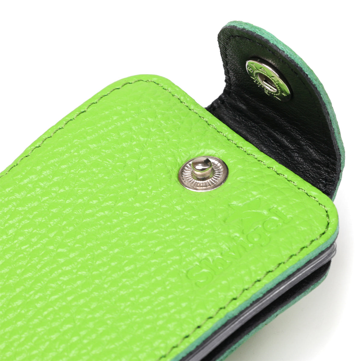 Horizontal Business Card Holder SHVIGEL 13916 Leather Green Natural Leather Quality