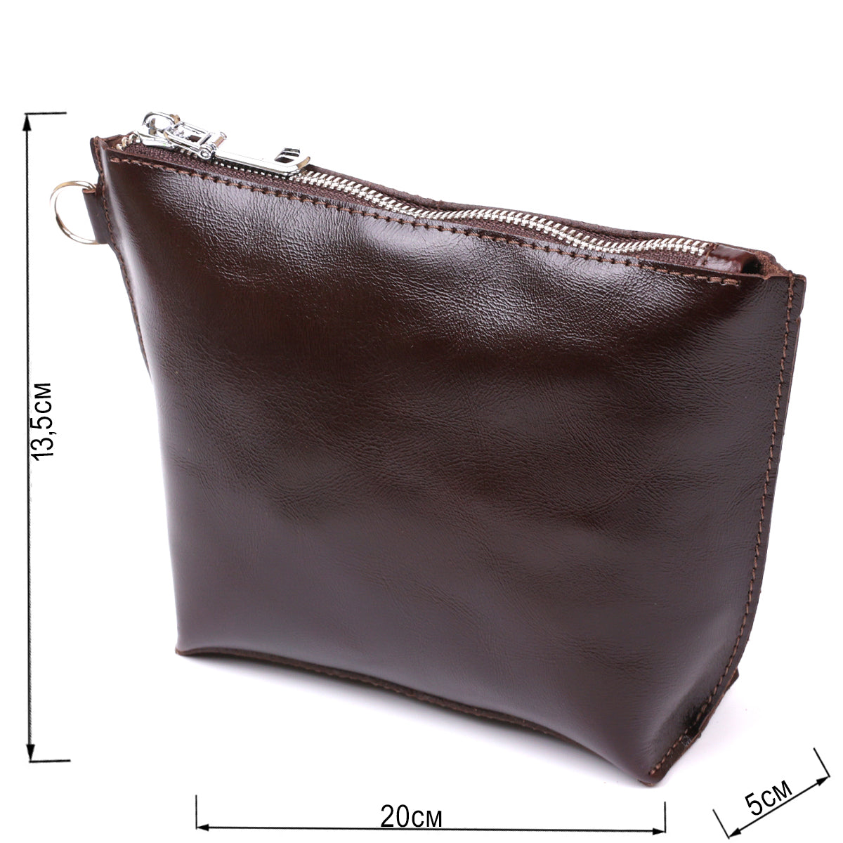 Leather Cosmetic Bag SHVIGEL 16414 Brown - Natural Leather, Compact Design for Essentials