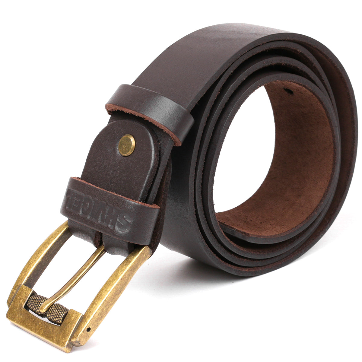 Men's Leather Belt by SHVIGEL 00023 Brown - Genuine Leather from Ukraine