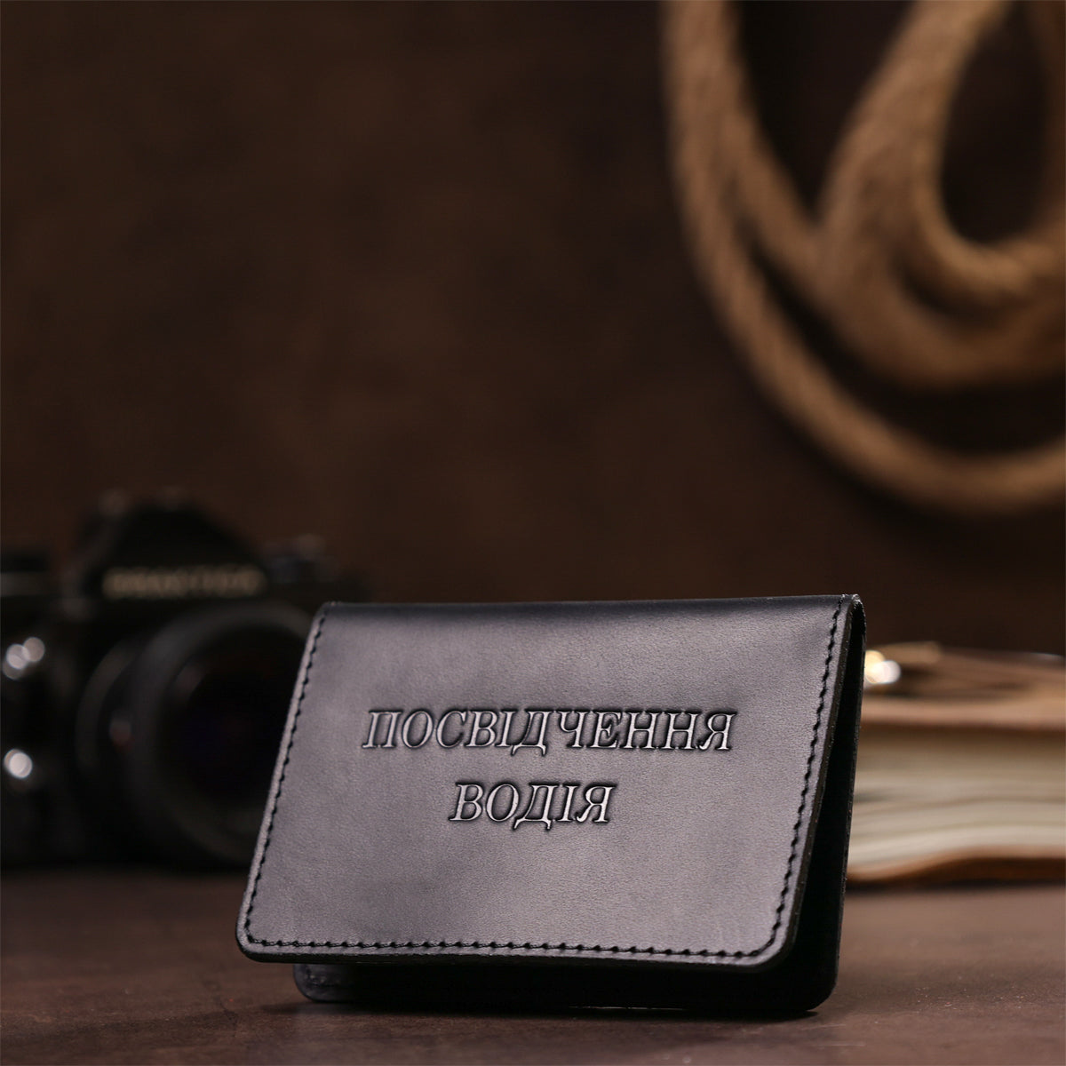 Leather Driver's License Cover SHVIGEL 13926 Black Genuine Leather Made in Ukraine