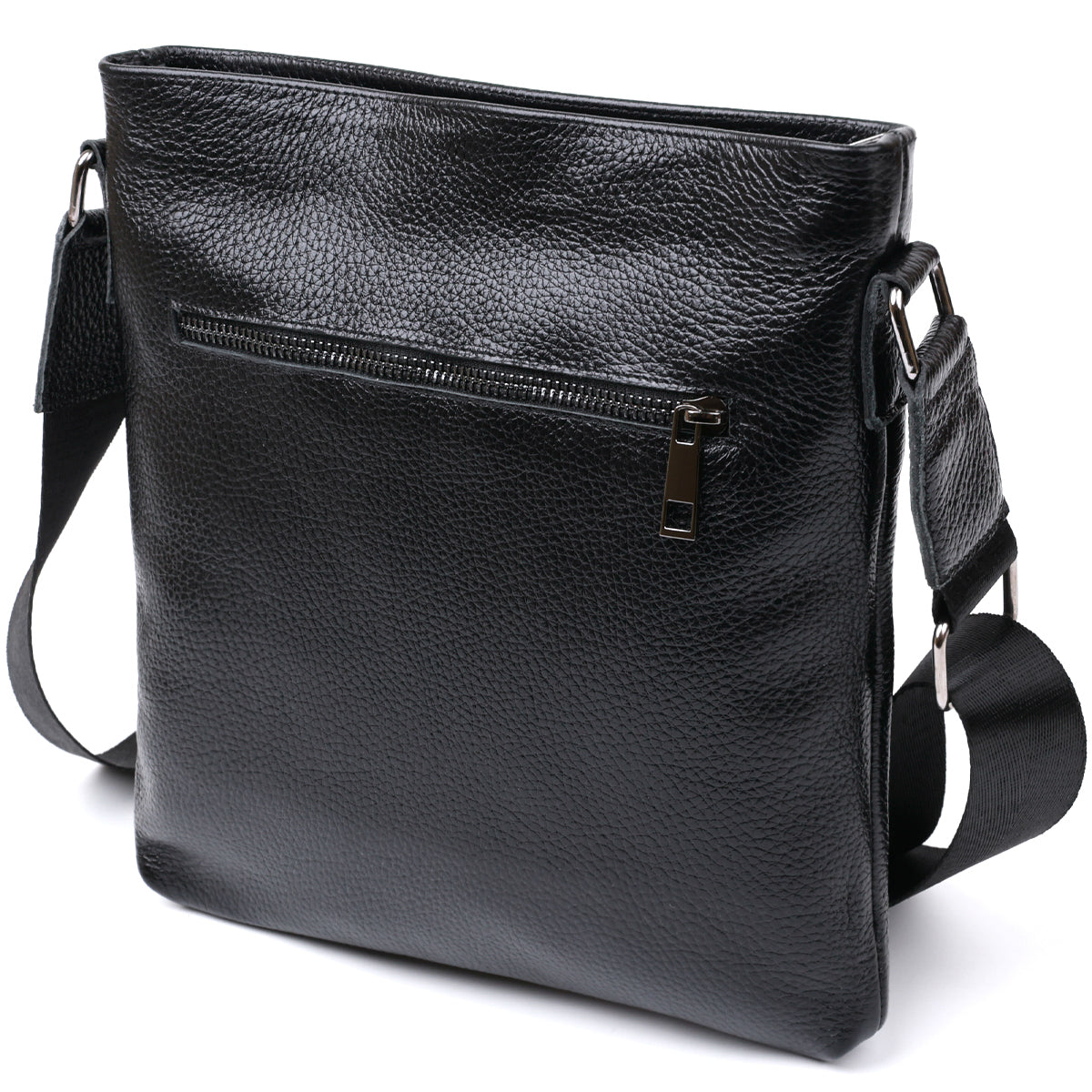 Leather Crossbody Bag SHVIGEL 11603 Black, Durable Natural Leather, Made in Ukraine