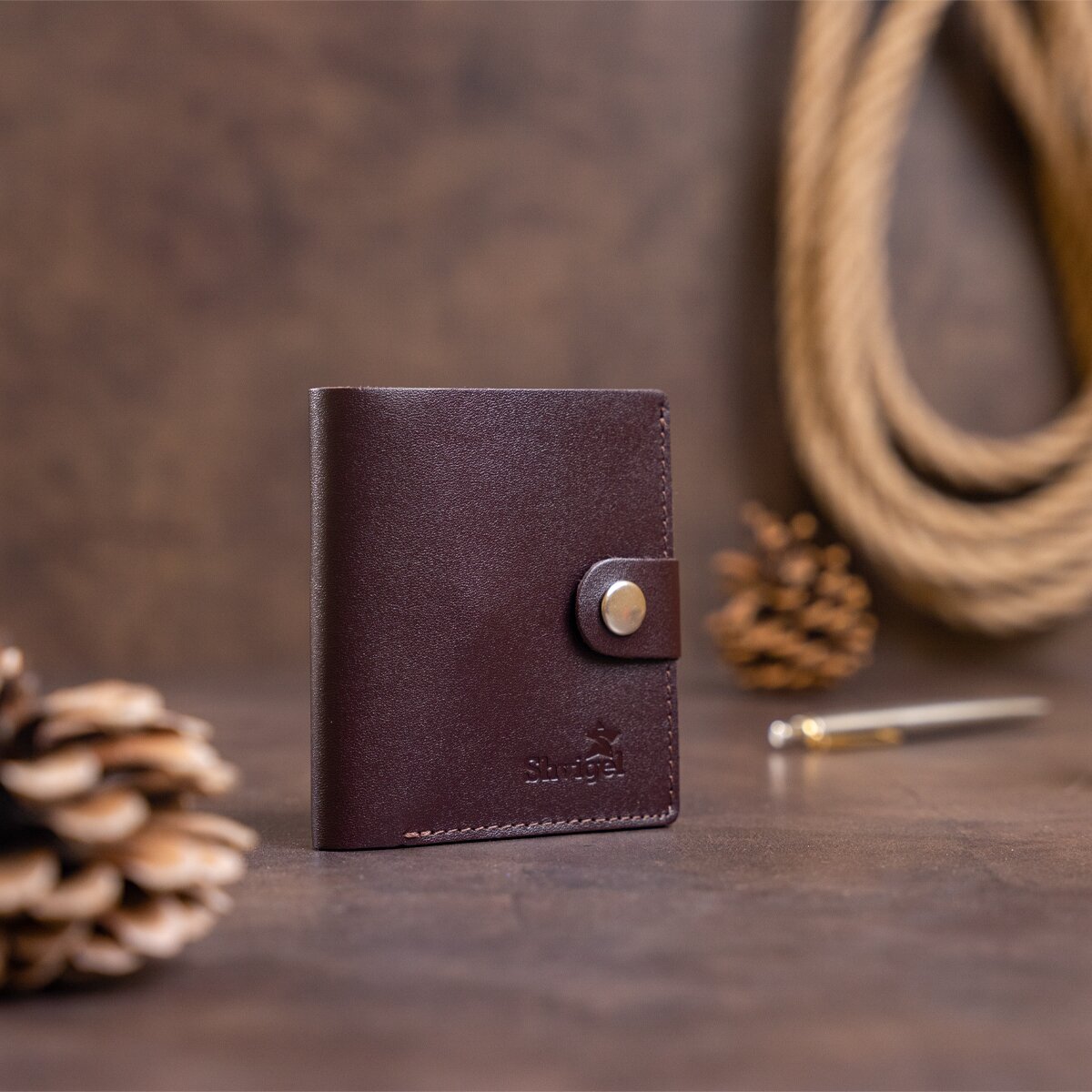 Vertical Leather Wallet for Men SHVIGEL 16218 Brown - Natural Leather, Coin Pocket