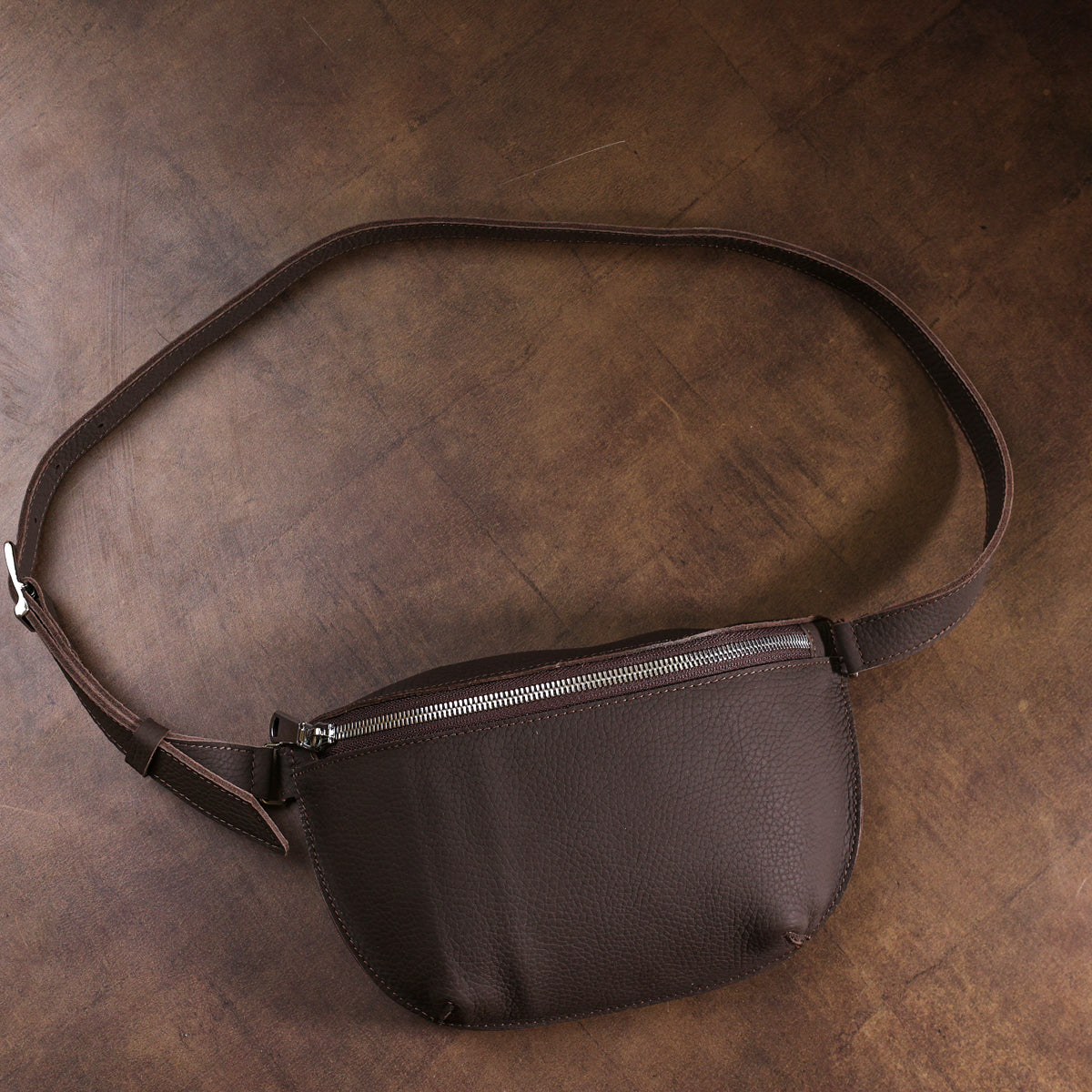 Leather Matte Banana Bag SHVIGEL 16381 Brown Handmade from Natural Leather