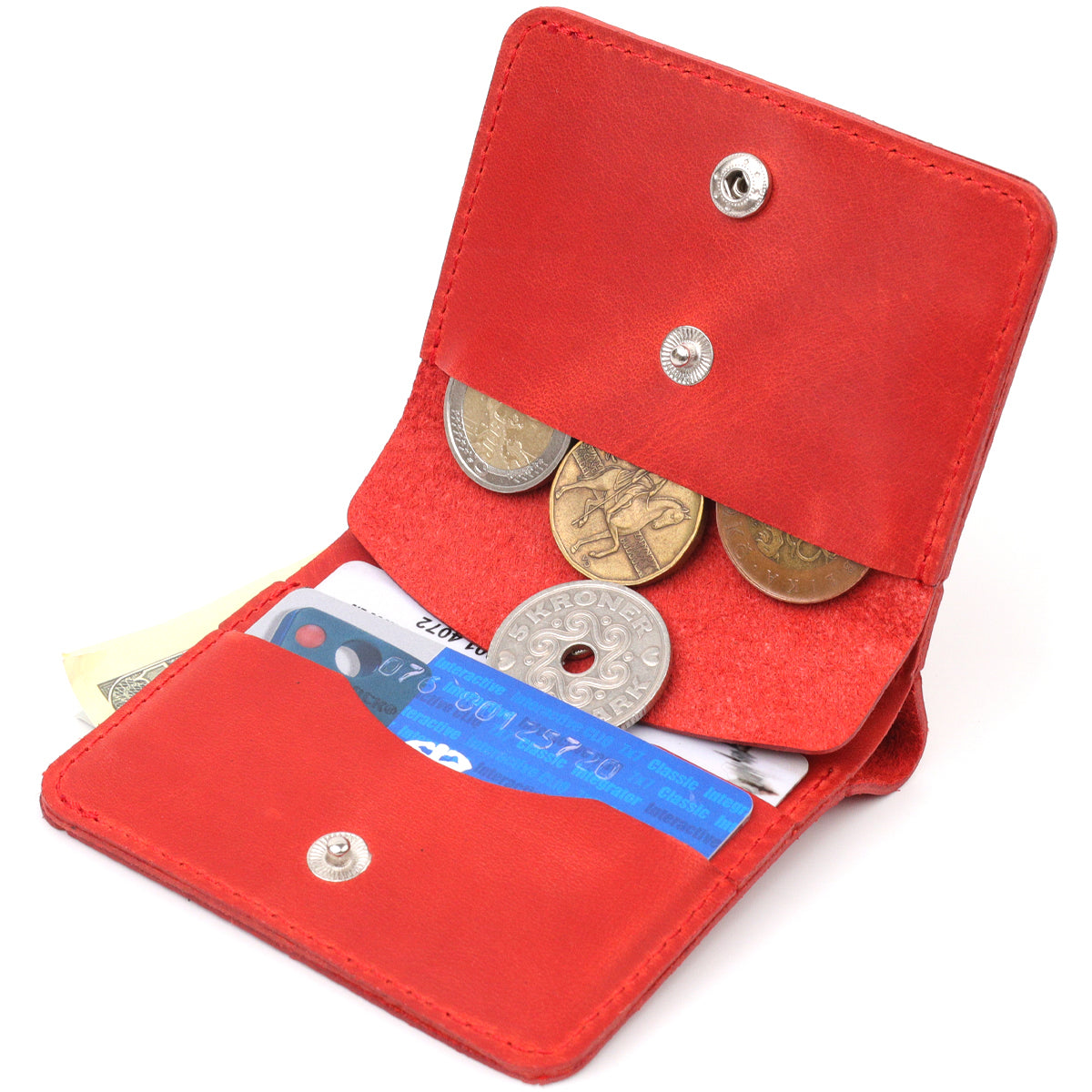 Vintage Leather Wallet for Women by SHVIGEL 16602 Red - Made in Ukraine, Natural Leather
