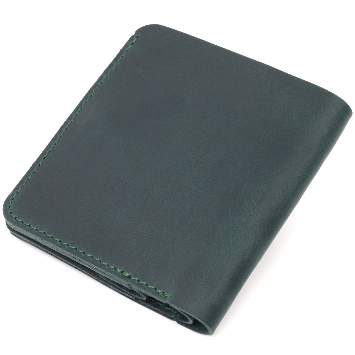 Vintage Leather Wallet SHVIGEL 16603 Green - Handmade in Ukraine, Genuine Leather