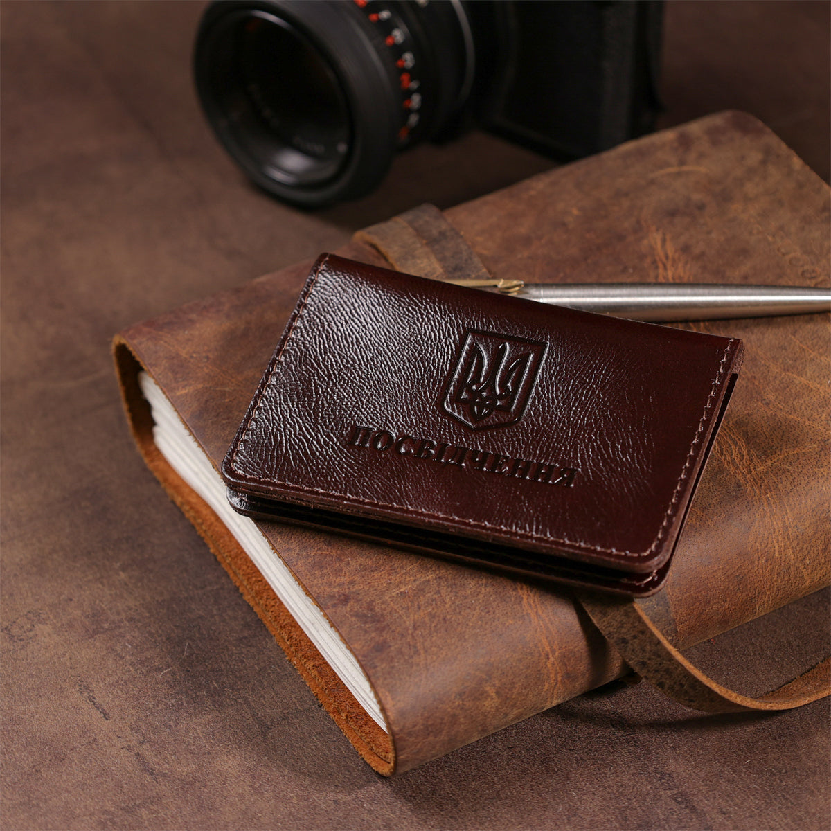 Leather ID Holder SHVIGEL 13945 Brown Natural Leather Made in Ukraine