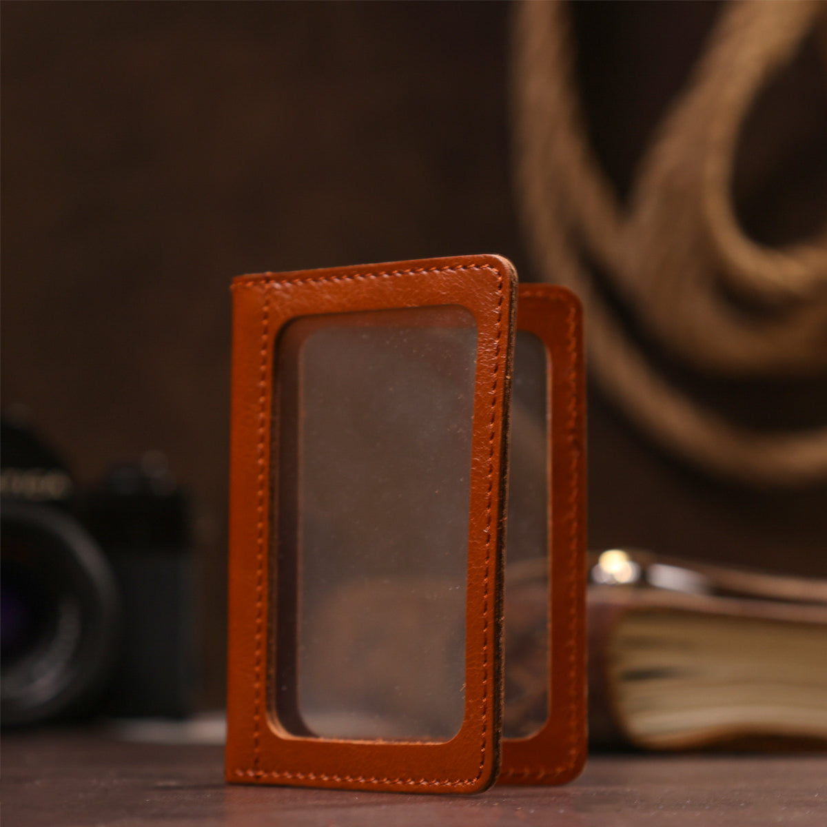 Leather Document Holder for Driver's License or ID Card SHVIGEL 13963 Brown Genuine Leather, Made in Ukraine