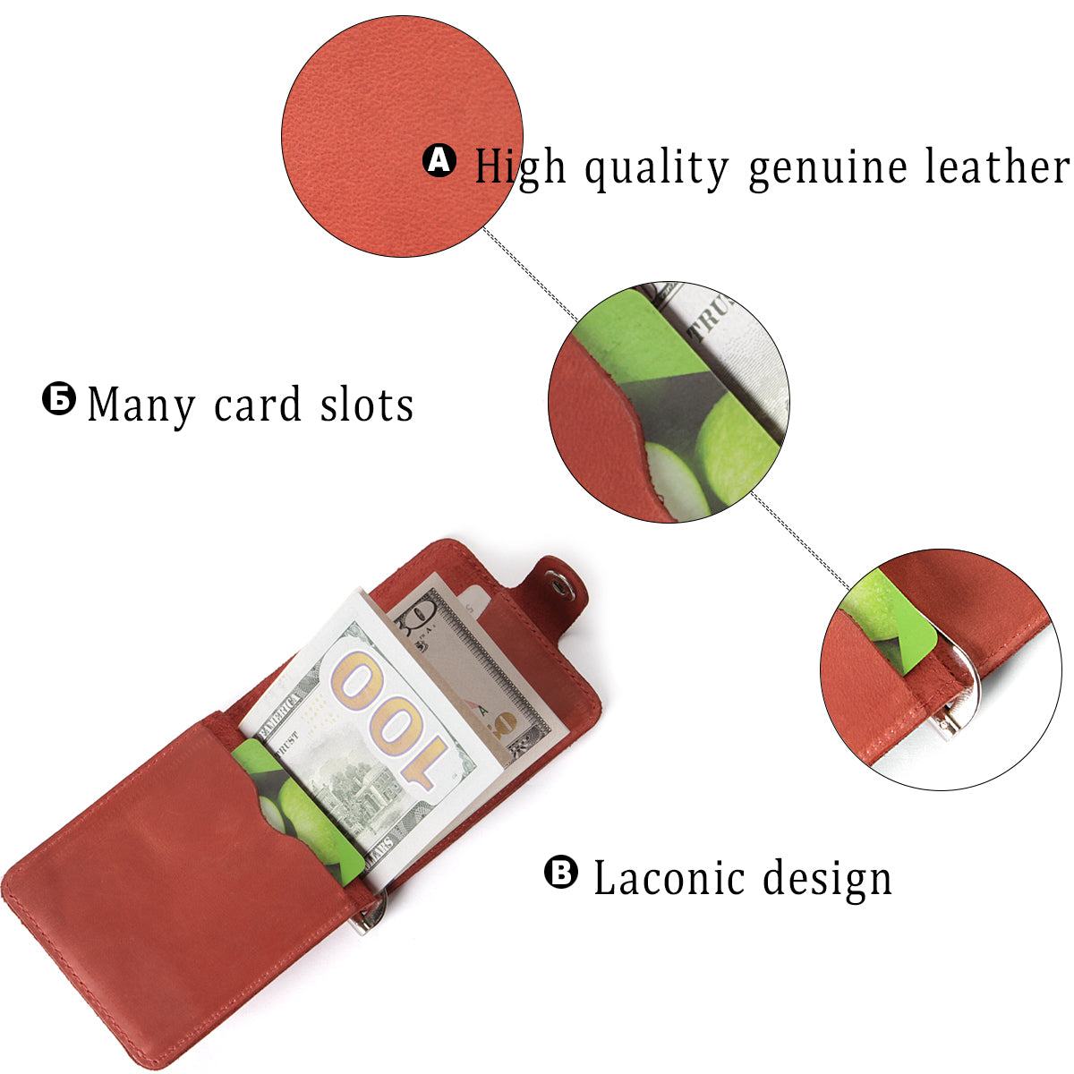 Cash Clip SHVIGEL 13788 - Natural Leather Money Holder, Made in Ukraine