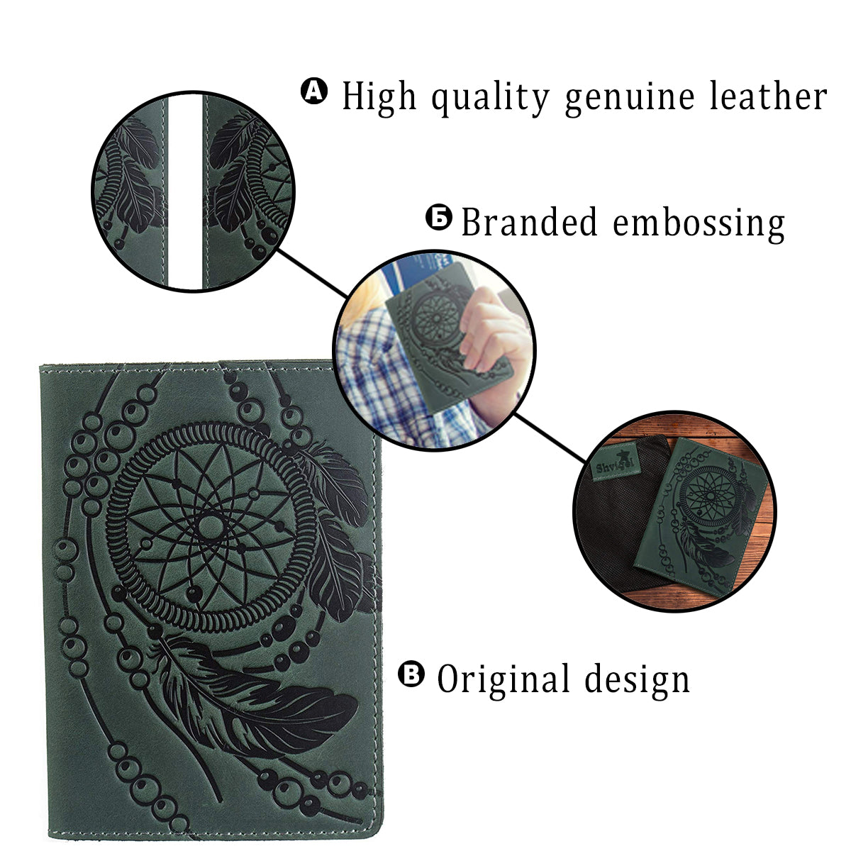 Passport Cover SHVIGEL 13836 Green Genuine Leather for Stylish Protection