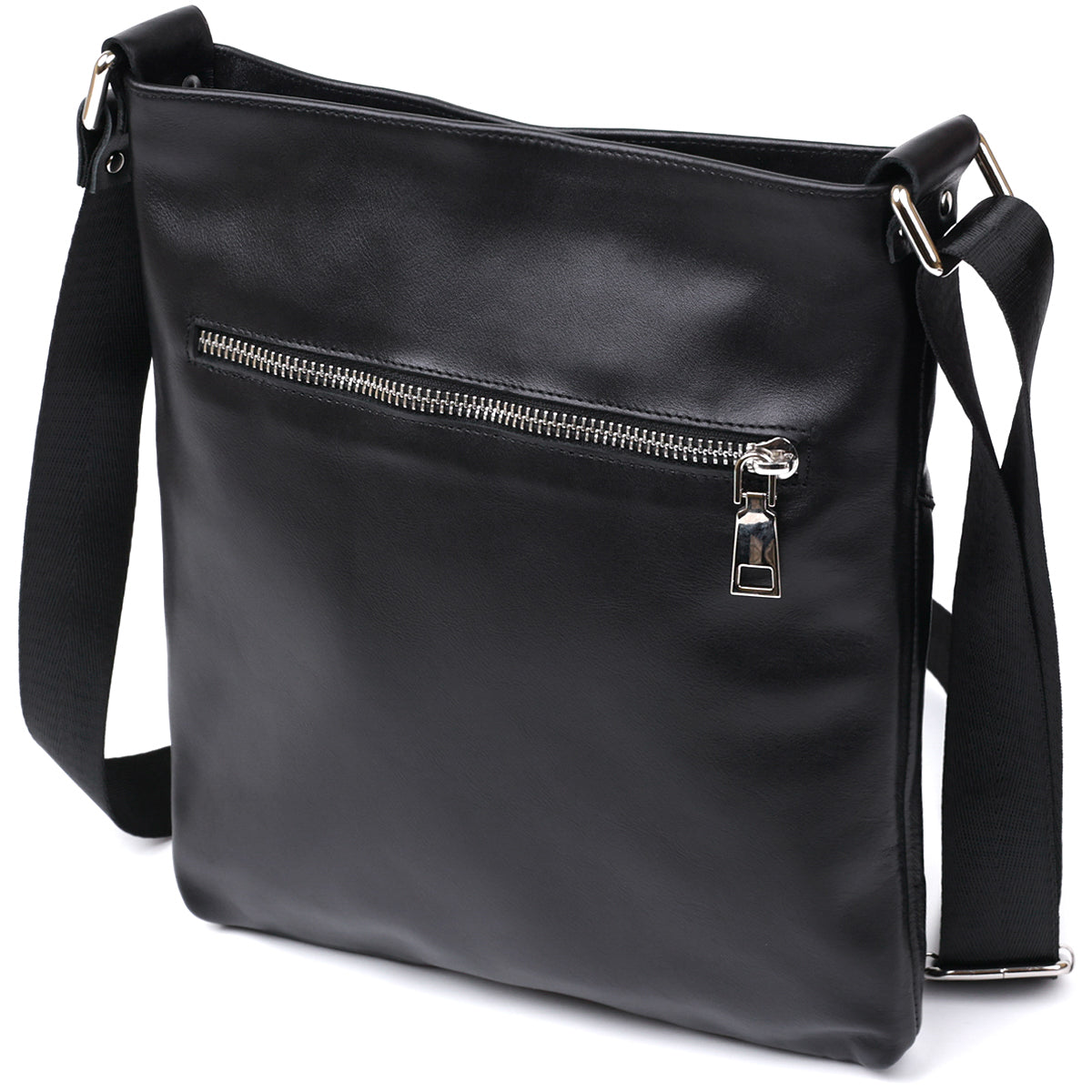 Men's Leather Shoulder Bag SHVIGEL 11602 Black Natural Leather Handmade Ukraine