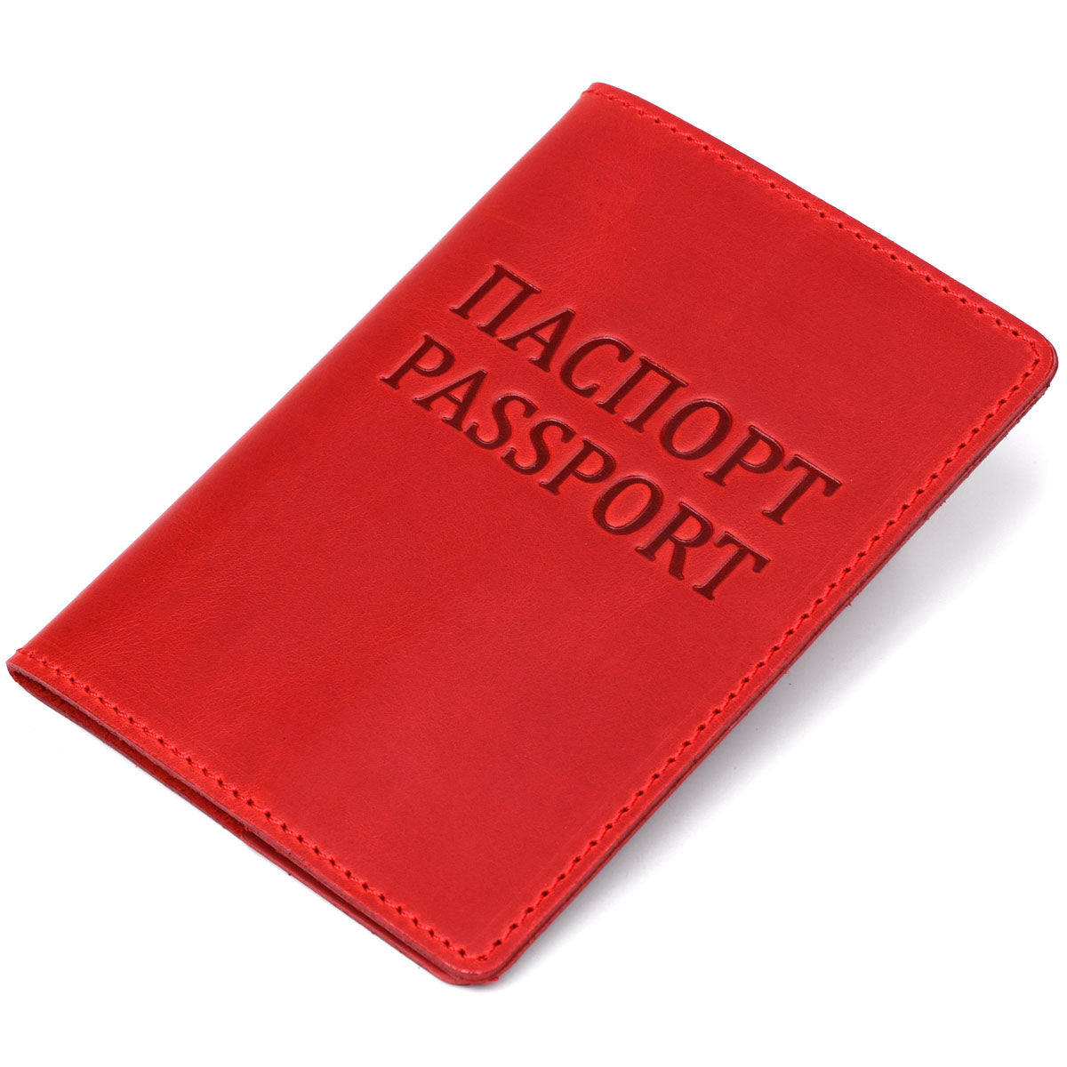 Leather Passport Cover SHVIGEL 13959 Crazy Red - Handmade from Natural Leather