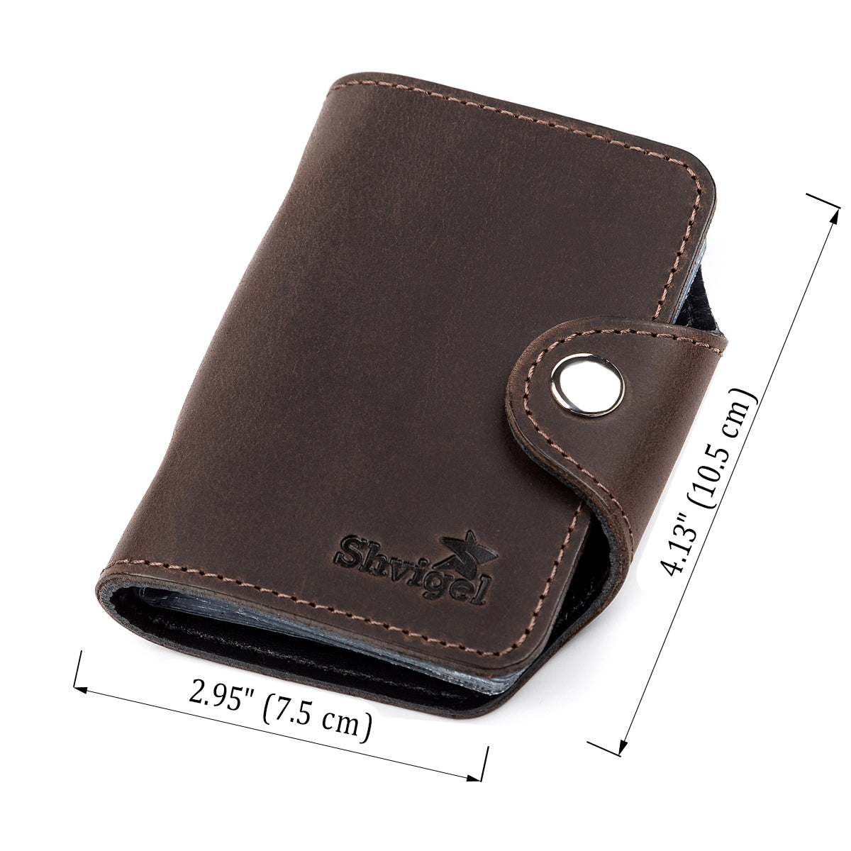 Vertical Business Card Holder SHVIGEL 13908 Leather Brown Natural Skin for Business Cards