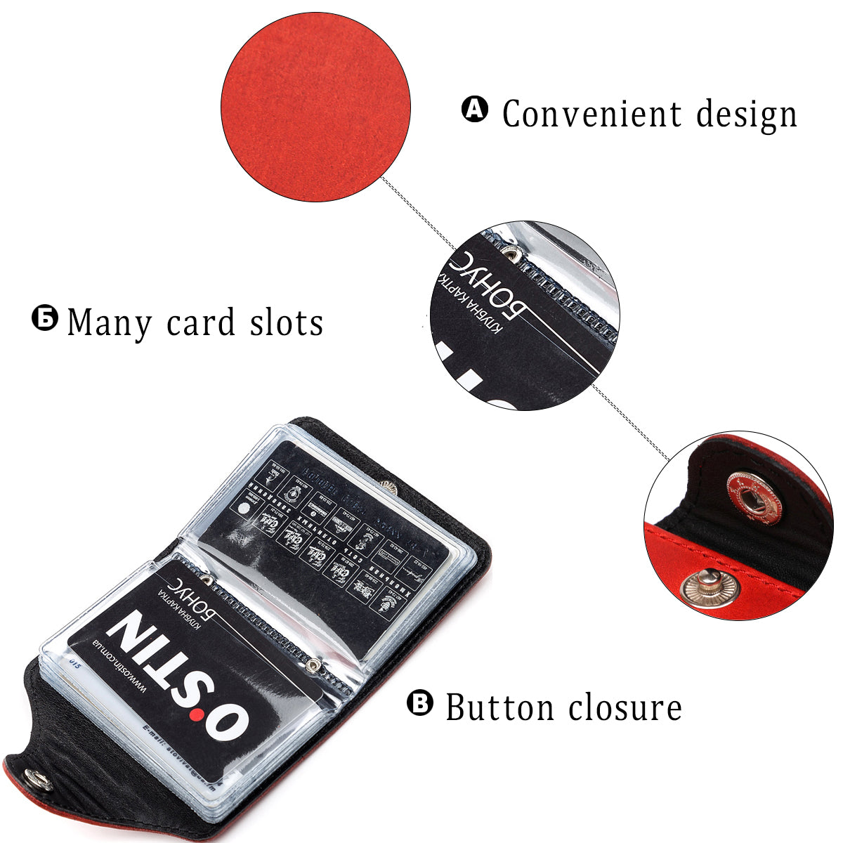 Vertical Business Card Holder SHVIGEL 13910 Red Genuine Leather for Business Cards