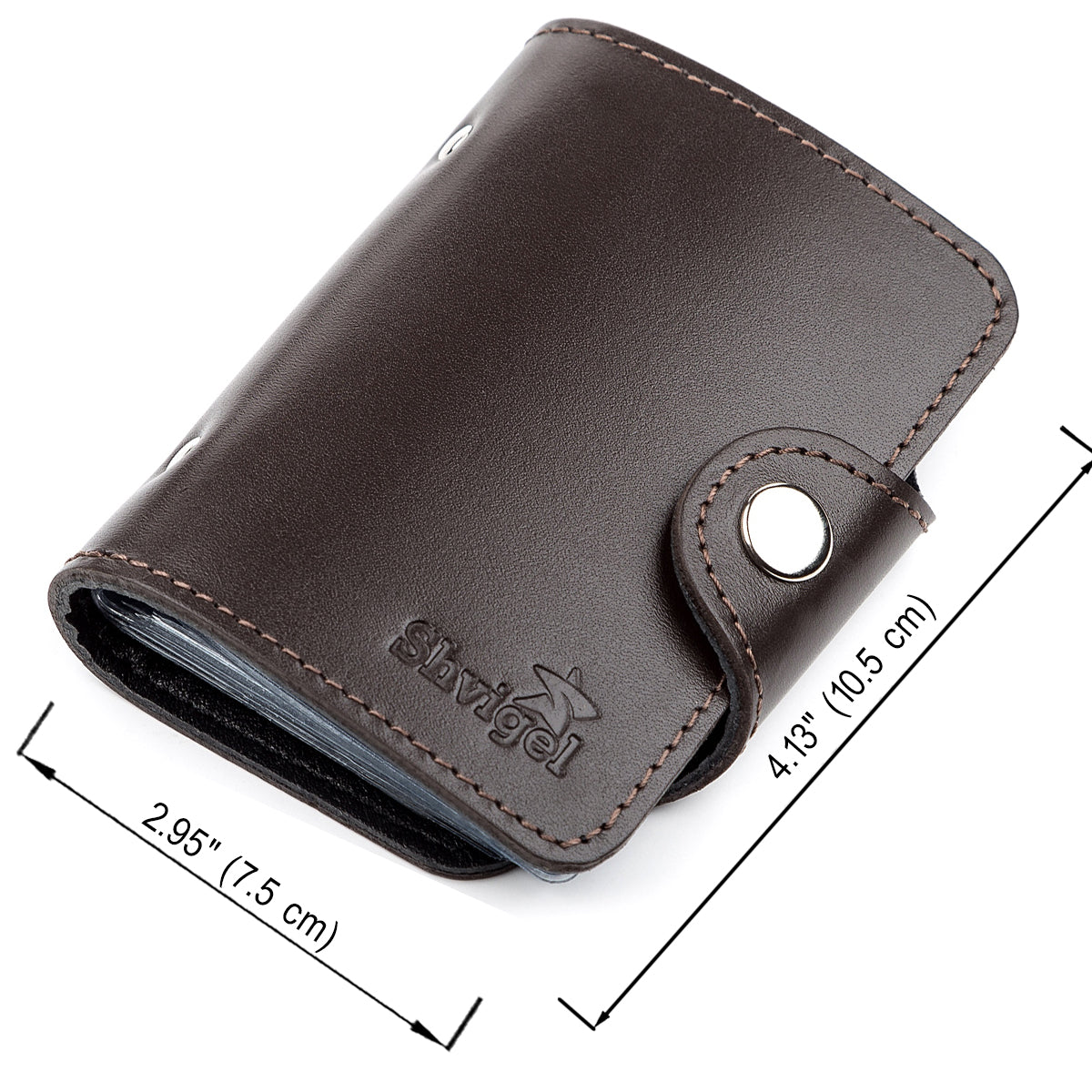 Vertical Card Holder SHVIGEL 13912 Genuine Leather in Brown for Business Cards