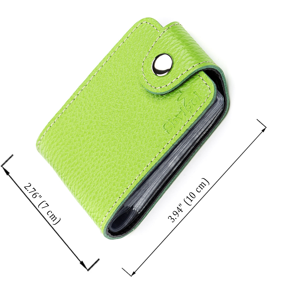 Horizontal Business Card Holder SHVIGEL 13916 Leather Green Natural Leather Quality