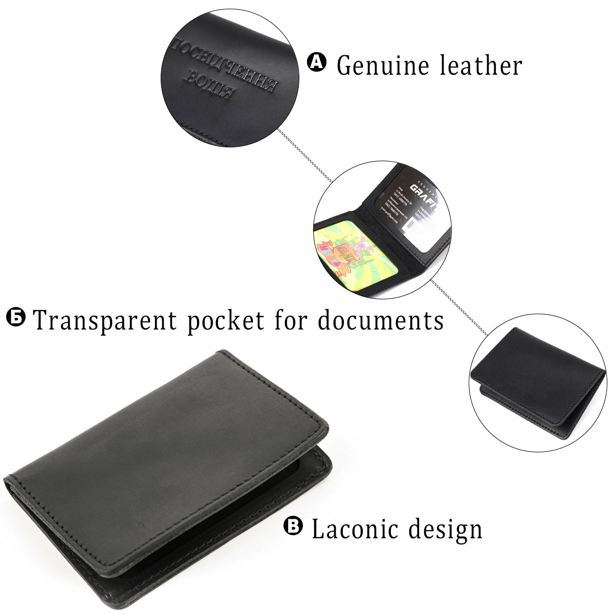 Leather Driver's License Cover SHVIGEL 13926 Black Genuine Leather Made in Ukraine