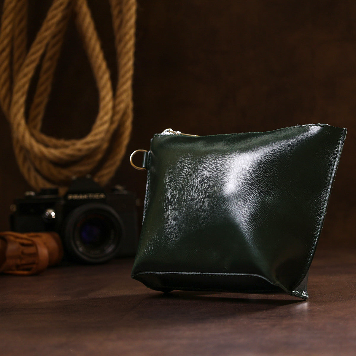 Practical Women's Leather Cosmetic Bag SHVIGEL 16411 Green Genuine Leather