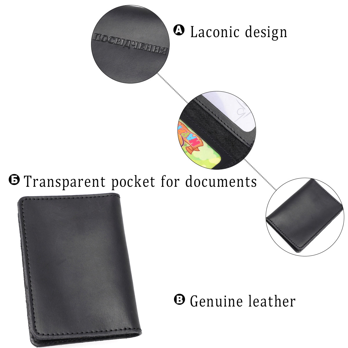 Leather Cover for Driver's License SHVIGEL 13929 Black Genuine Leather, Ukraine