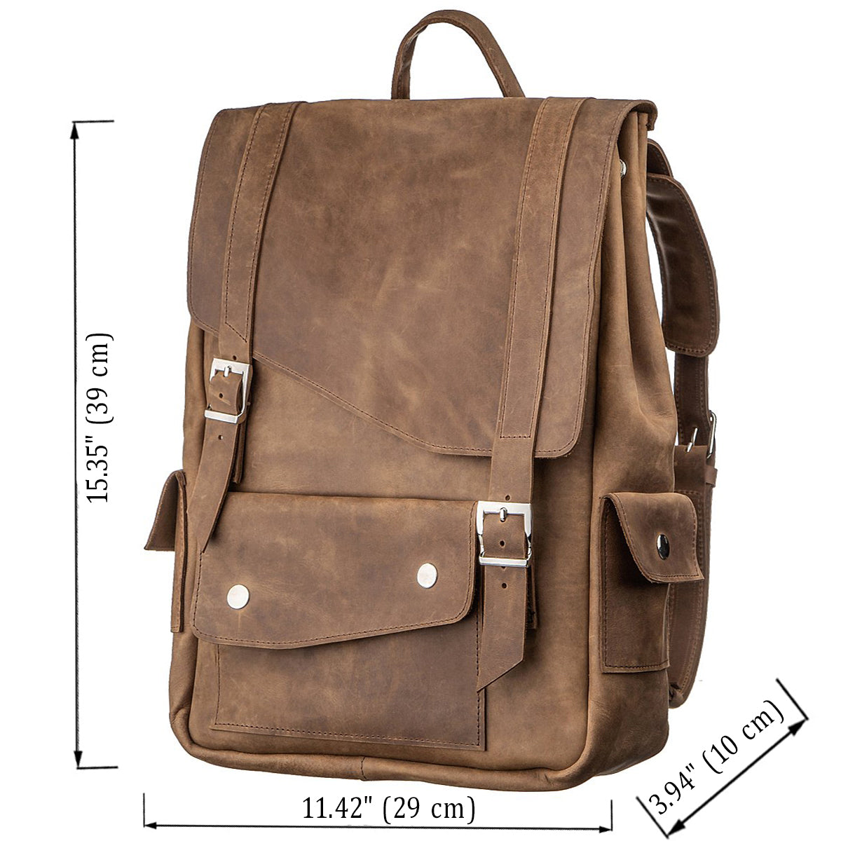 Vintage Effect Backpack SHVIGEL 13947 Brown Natural Leather Handmade in Ukraine