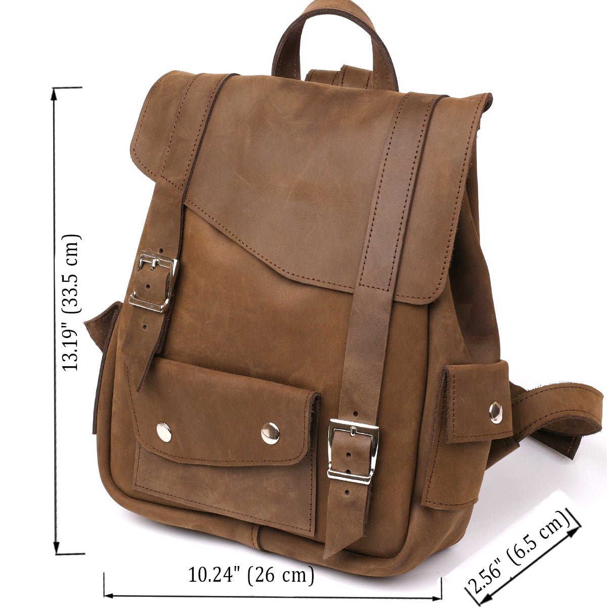Unisex Crazy Horse Leather Backpack by SHVIGEL Model 13948 in Brown – Made in Ukraine, Natural Leather