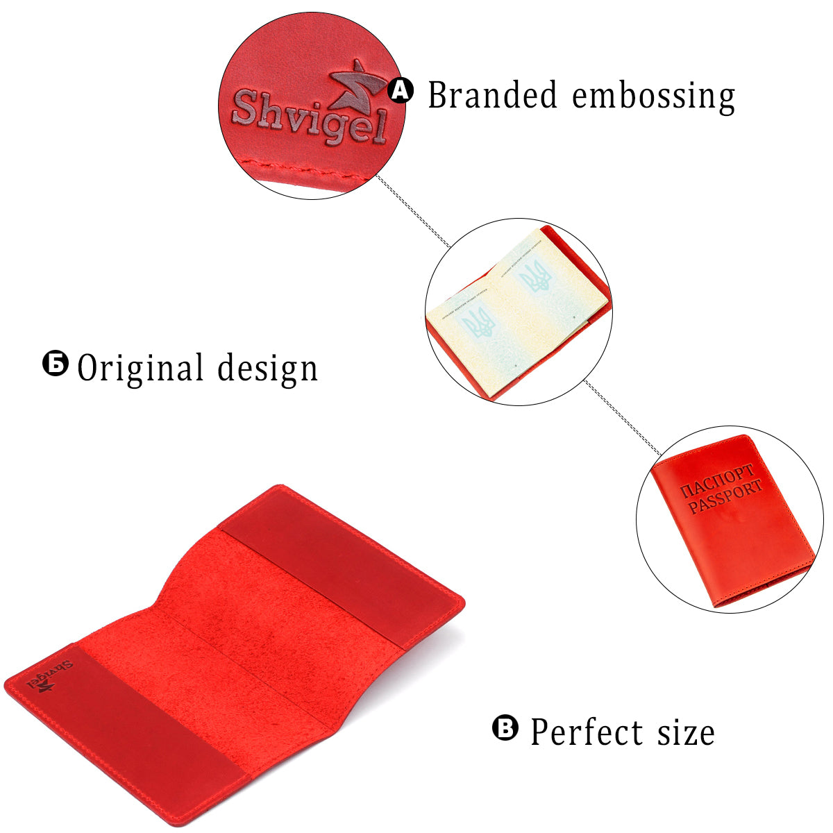 Leather Passport Cover SHVIGEL 13959 Crazy Red - Handmade from Natural Leather