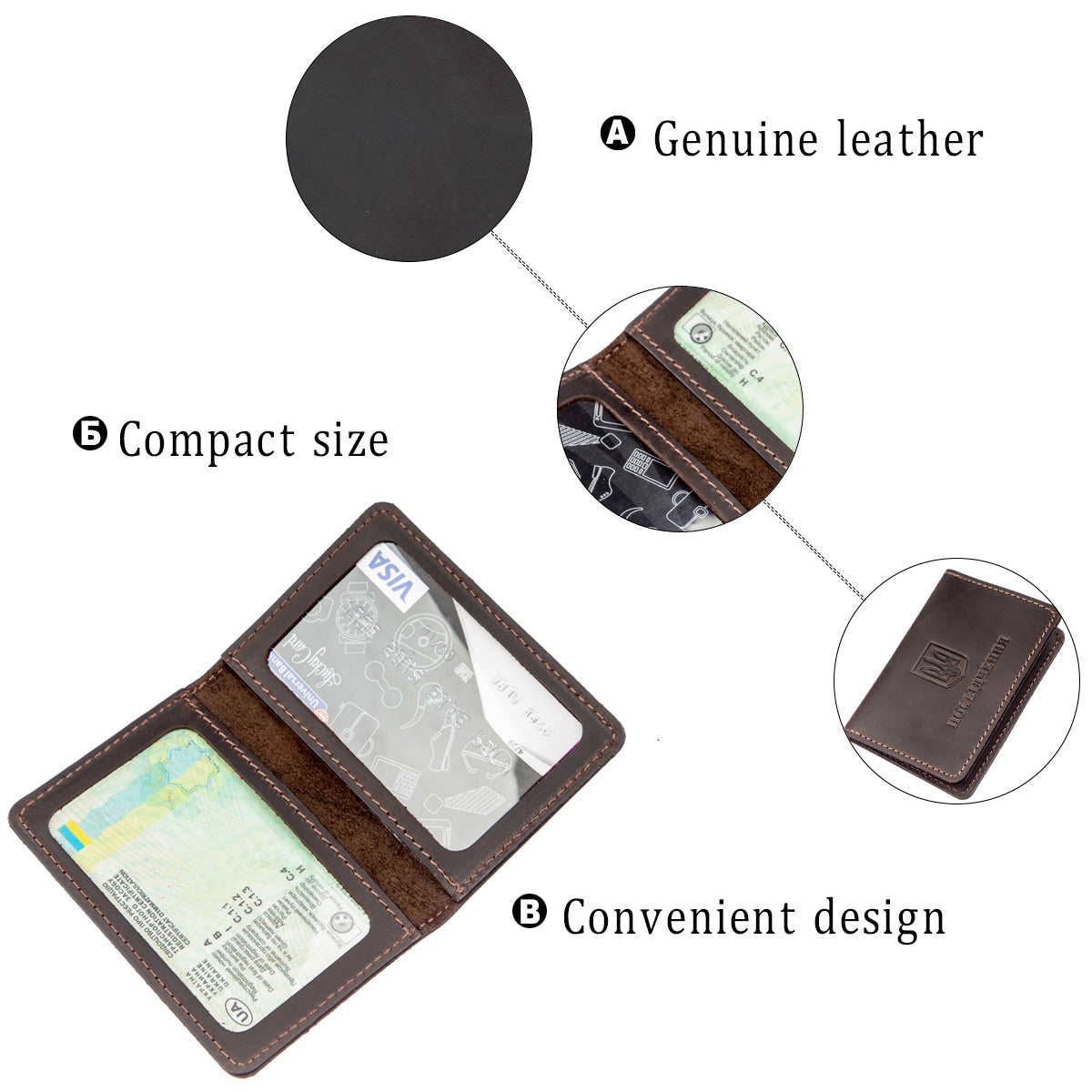 Leather Driver's License Holder SHVIGEL 13962 Brown Genuine Leather Made in Ukraine