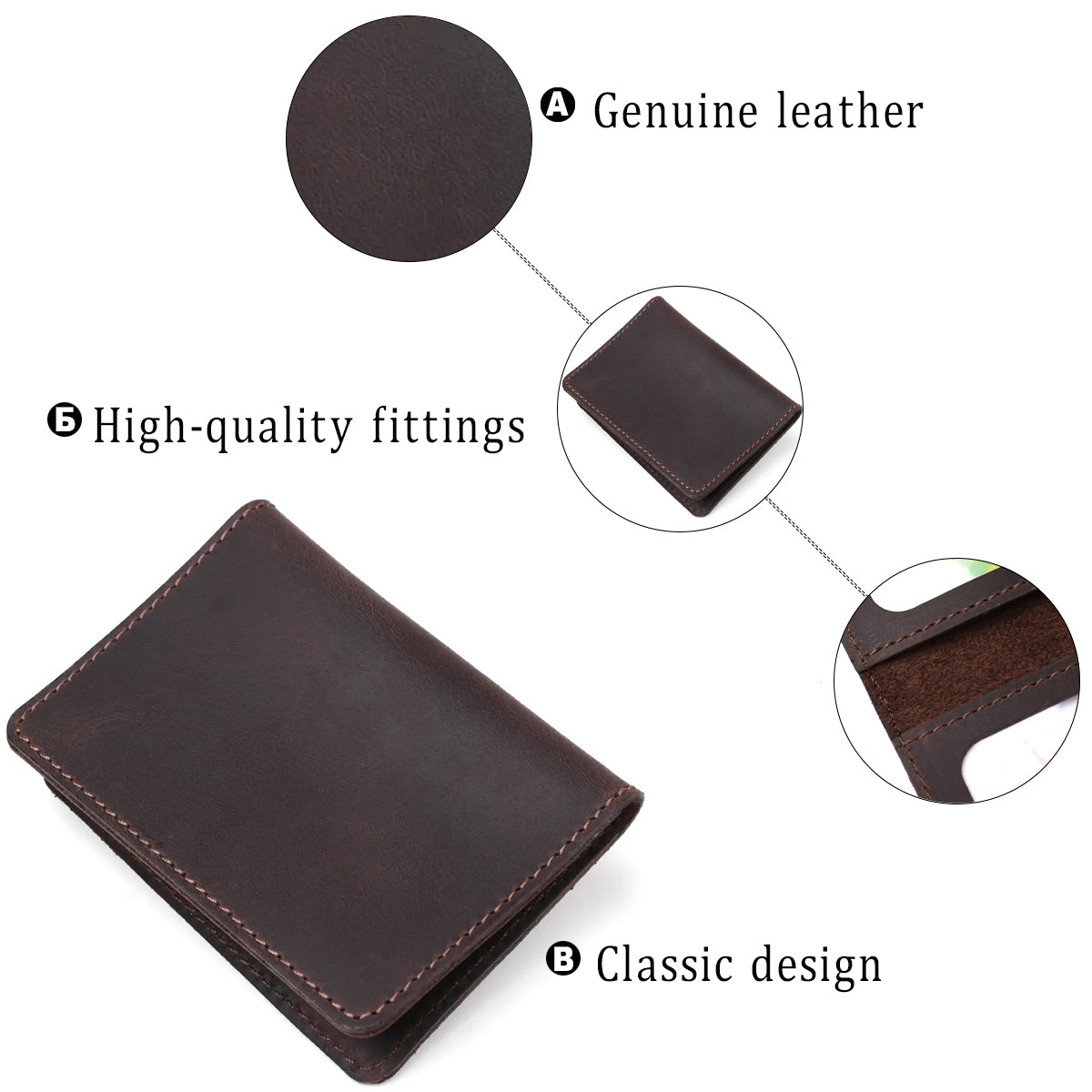 Leather Driver's License and ID Holder SHVIGEL 13964 Dark Brown Natural Leather, Made in Ukraine