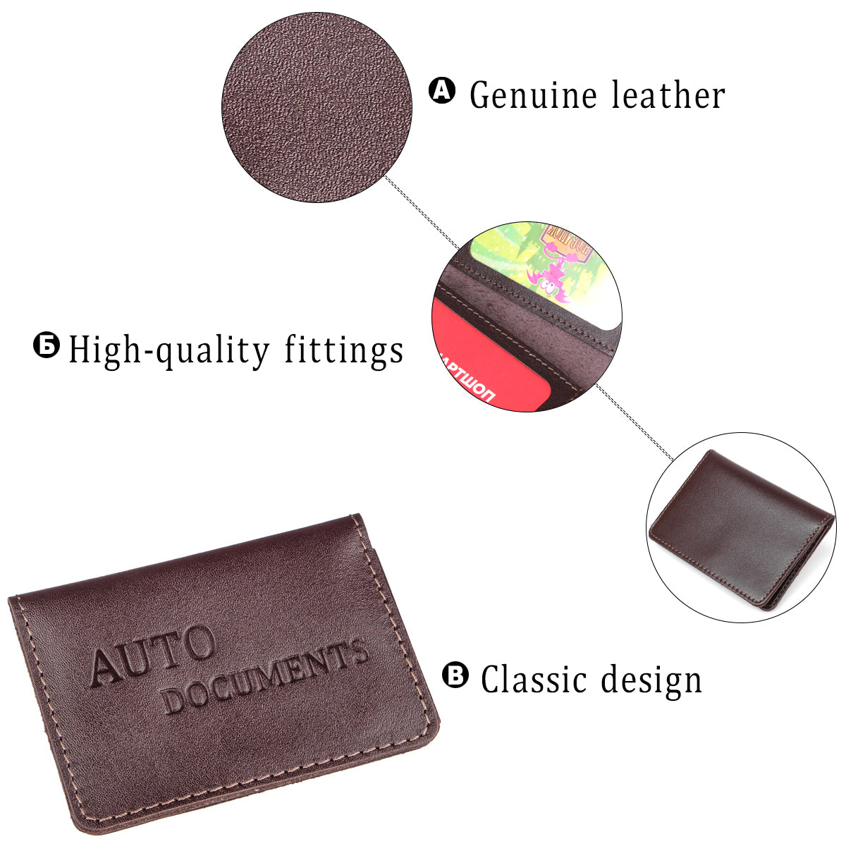 Leather Auto Document Holder with 3 Slots SHVIGEL 13967 Brown - Natural Skin для водійського використання