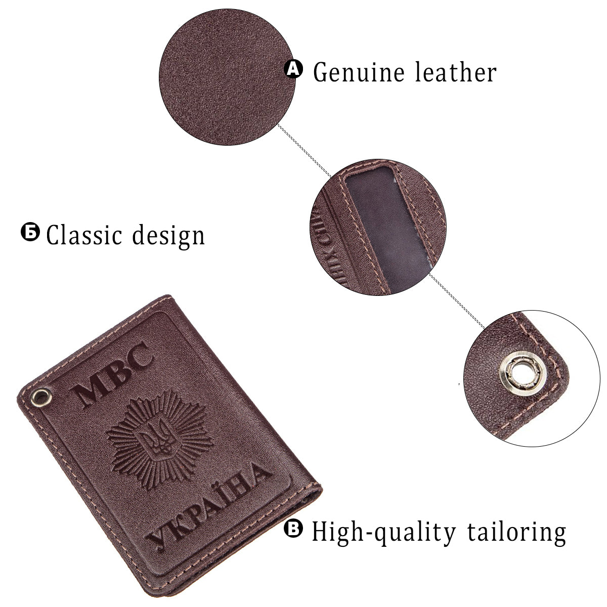 Compact Document Cover SHVIGEL 13979 Brown Genuine Leather, Made in Ukraine