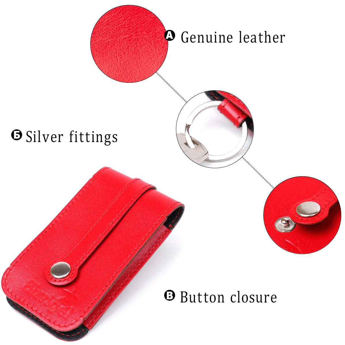 Compact Leather Key Holder with Strap SHVIGEL 13987 Red - Natural Leather, Key Storage Solution