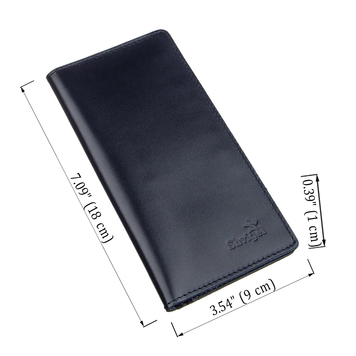 Vertical Wallet SHVIGEL 13993 Blue Natural Leather Handmade from Ukraine