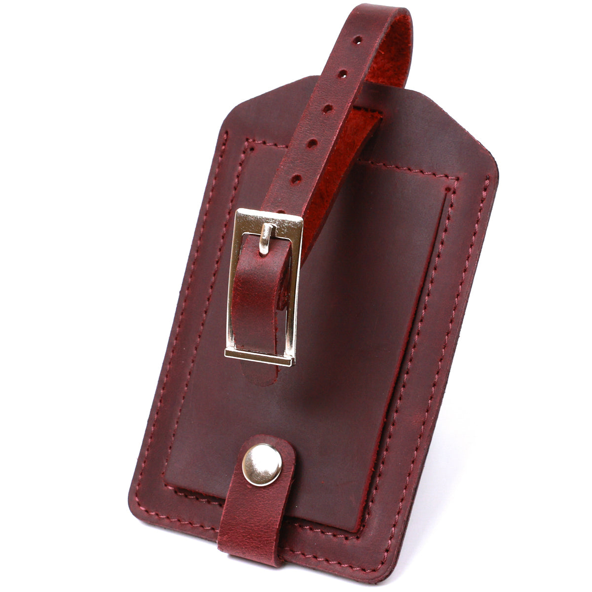 Vintage Matte Leather Luggage Tag SHVIGEL 16558 Burgundy Natural Leather
