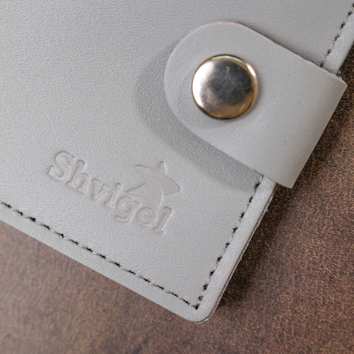 Small Leather Wallet SHVIGEL 16451 Gray Natural Leather Made in Ukraine