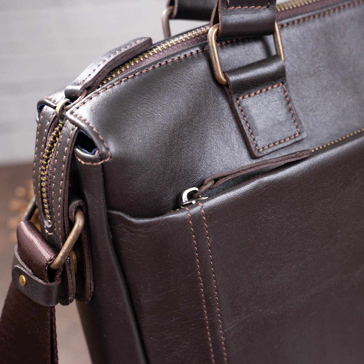 Men's Leather Bag SHVIGEL 11138 Brown Genuine Leather Handmade in Ukraine