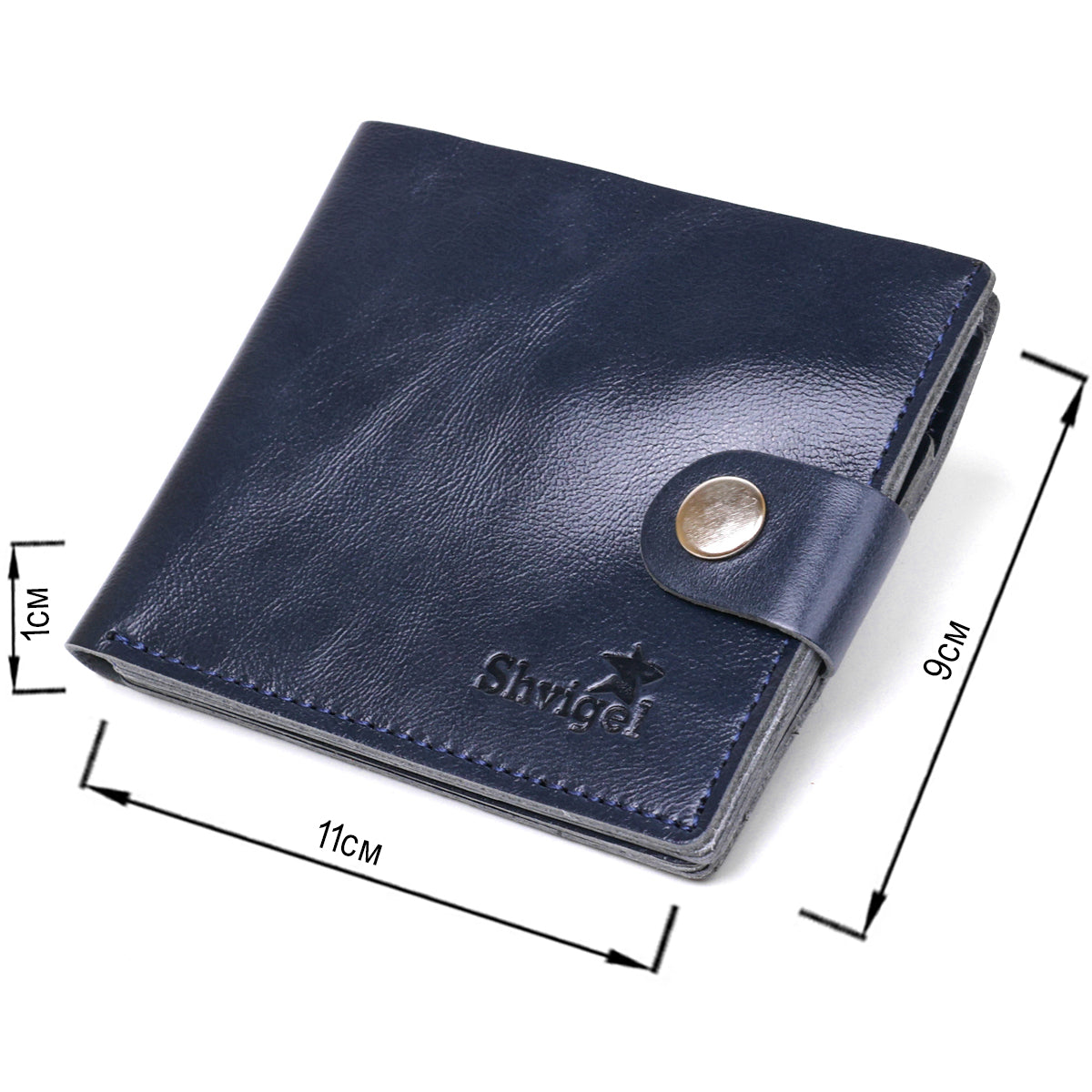 Compact Leather Wallet SHVIGEL 16444 Blue Natural Leather Made in Ukraine