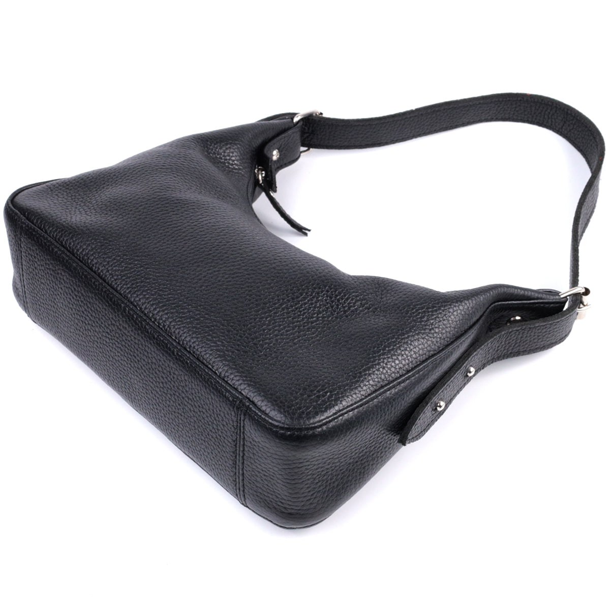 Baguette Bag SHVIGEL 22833 Black Grainy Genuine Leather with Adjustable Strap