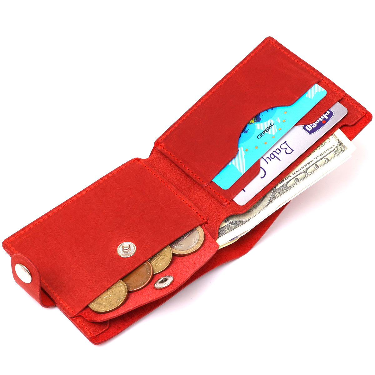 Vintage Red Leather Wallet for Women SHVIGEL 16434 - Made in Ukraine, Genuine Leather