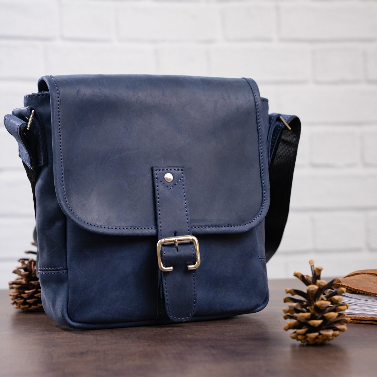 Natural Leather Handbag SHVIGEL 11015 Blue - Ukrainian Quality Craftsmanship