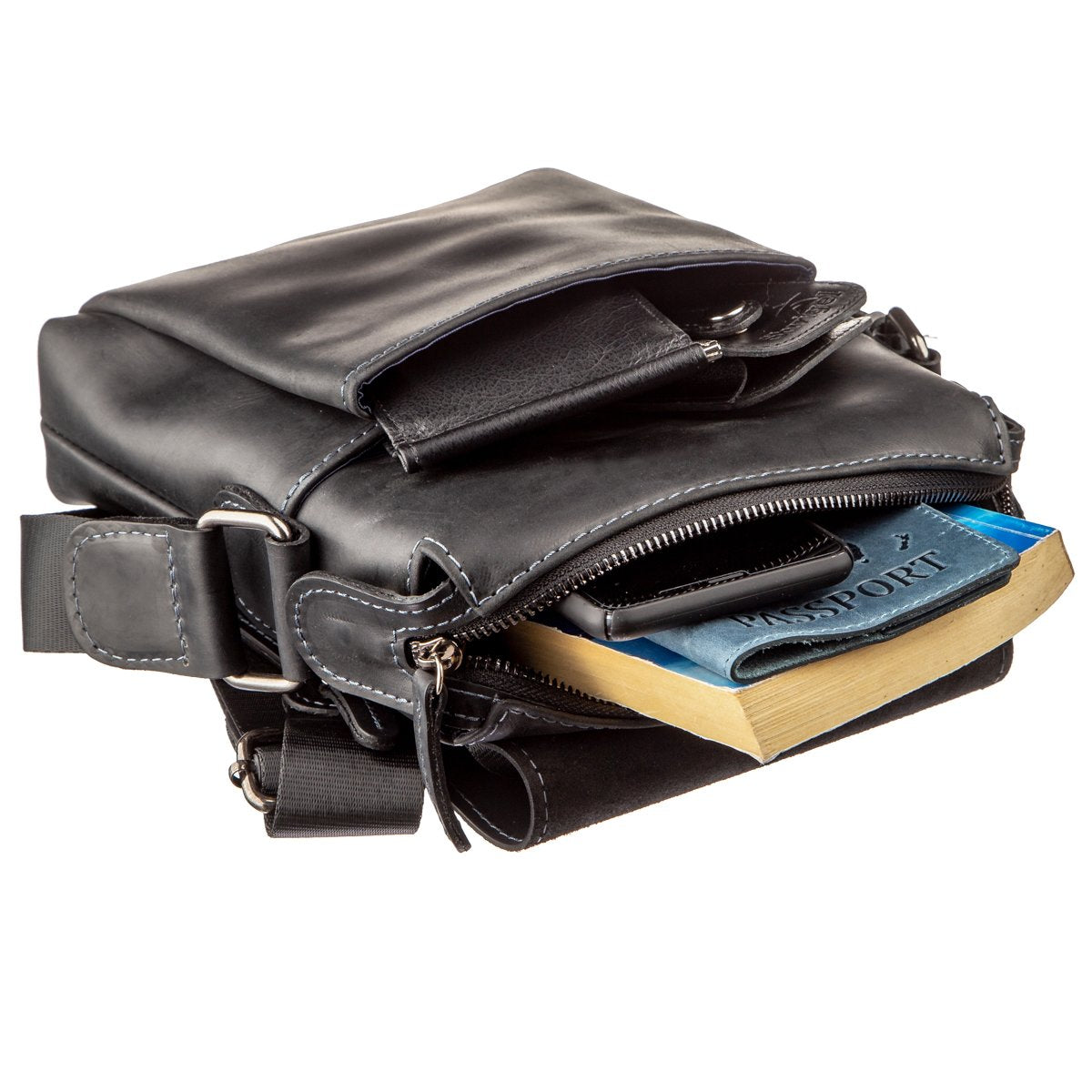 Men's Matte Leather Bag SHVIGEL 11173 Black Natural Leather Stylish Design