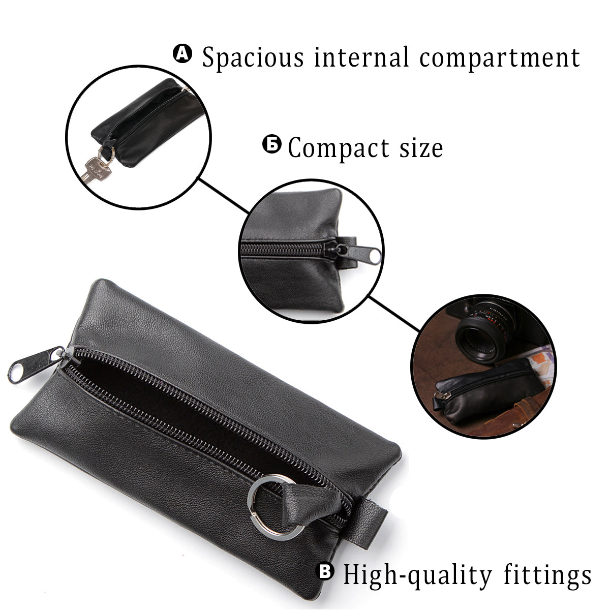 Spacious Leather Key Holder SHVIGEL 15203 Black Made in Ukraine with Natural Leather Material