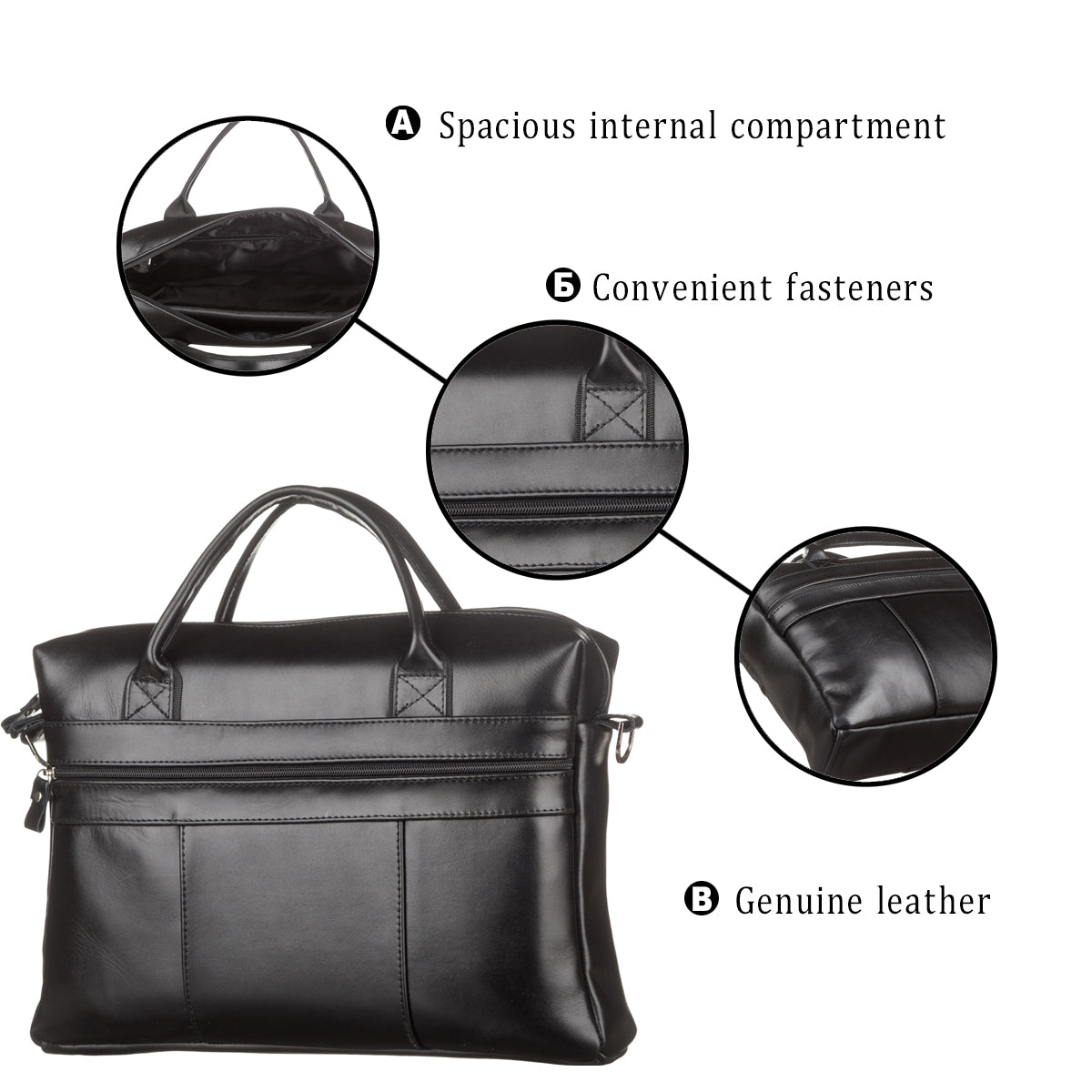 Men's Leather Bag SHVIGEL 15212 Black Natural Leather Stylish Design