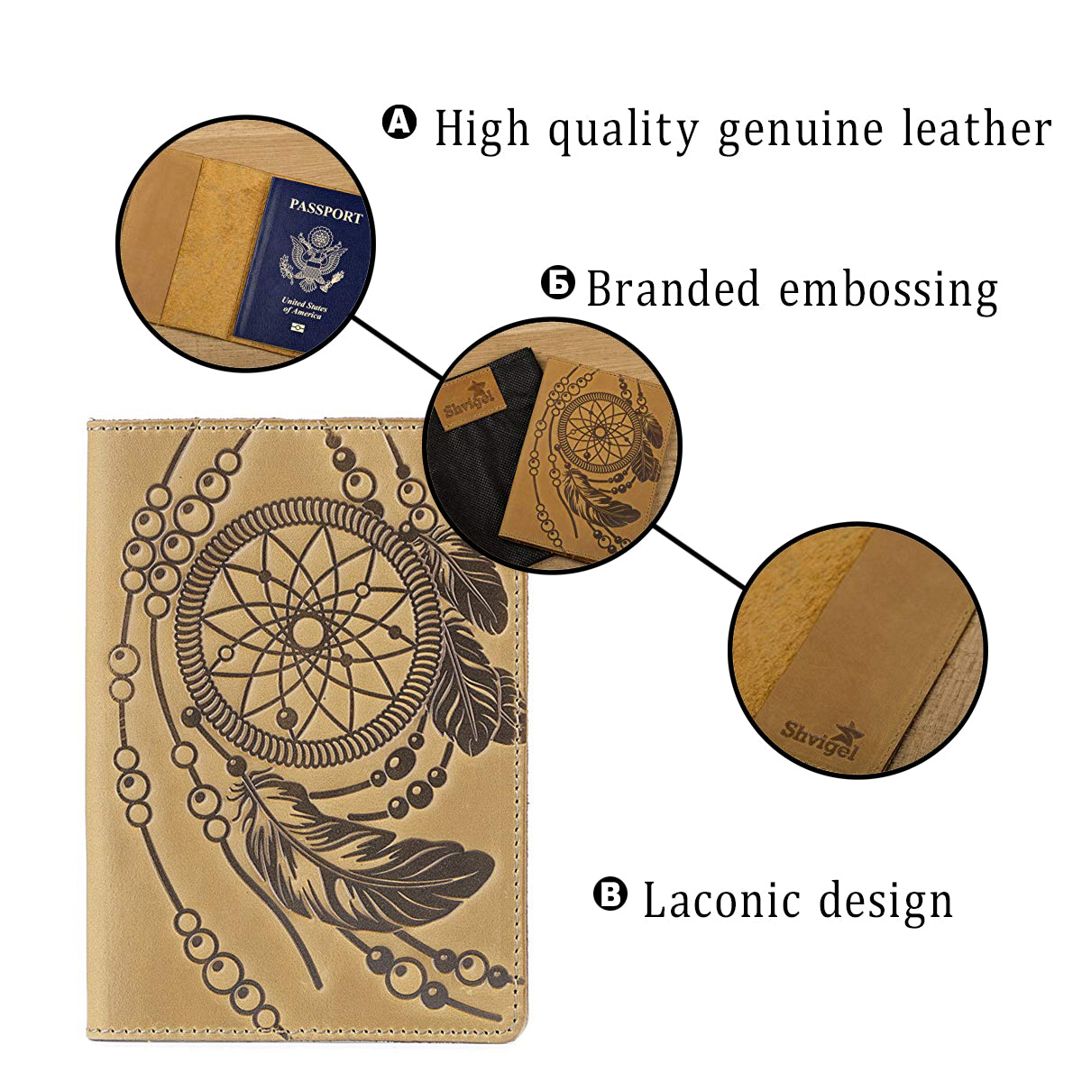 Passport Cover SHVIGEL 15303 Yellow Genuine Leather for Passport Protection