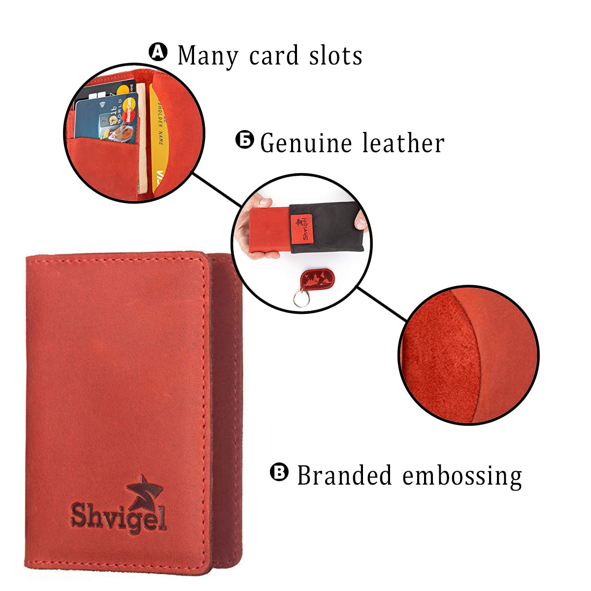 Cardholder SHVIGEL 15305 Red Genuine Leather for Business Cards, Ukraine