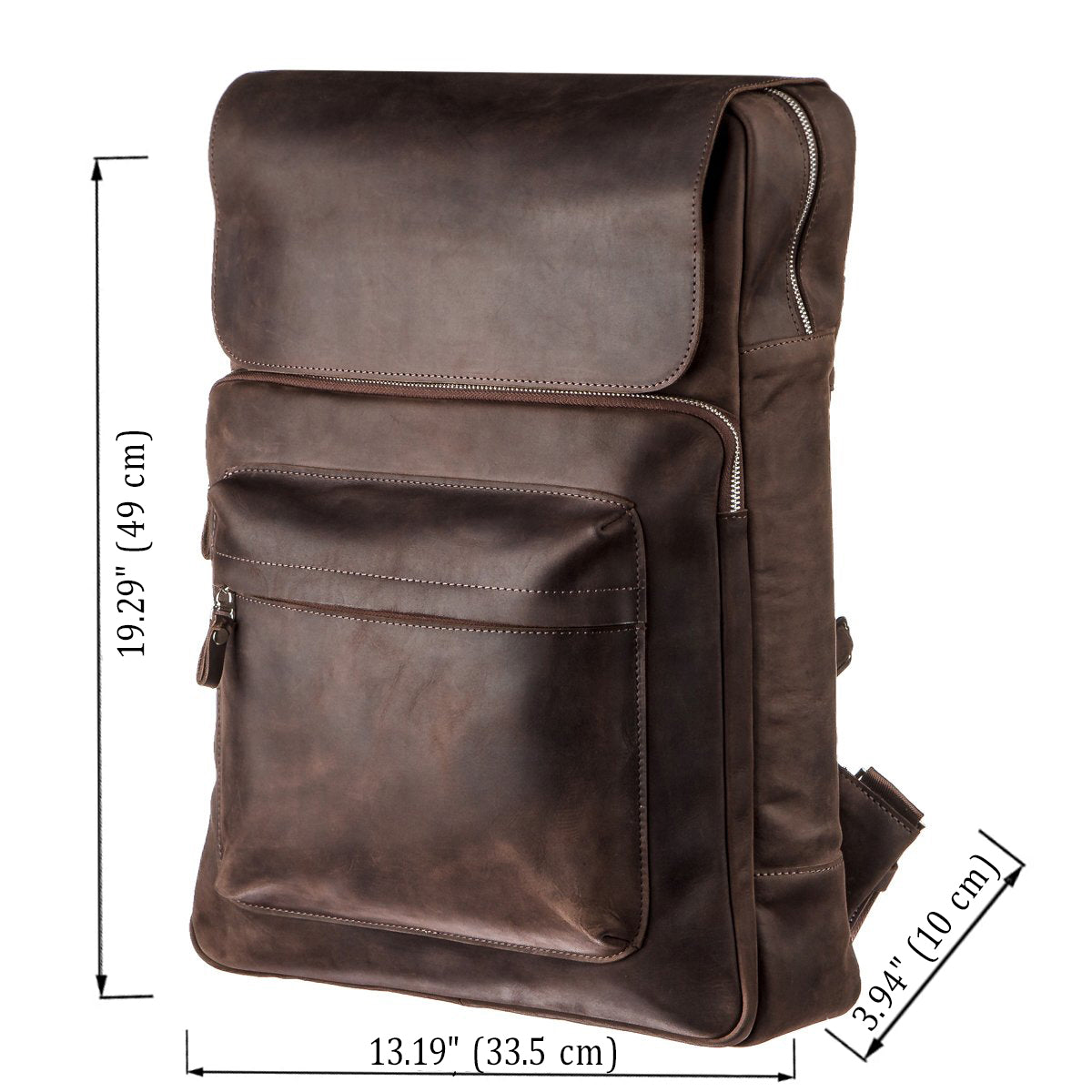 Large Leather Backpack by SHVIGEL 15307 in Brown with Crazy Horse Finish, Made in Ukraine