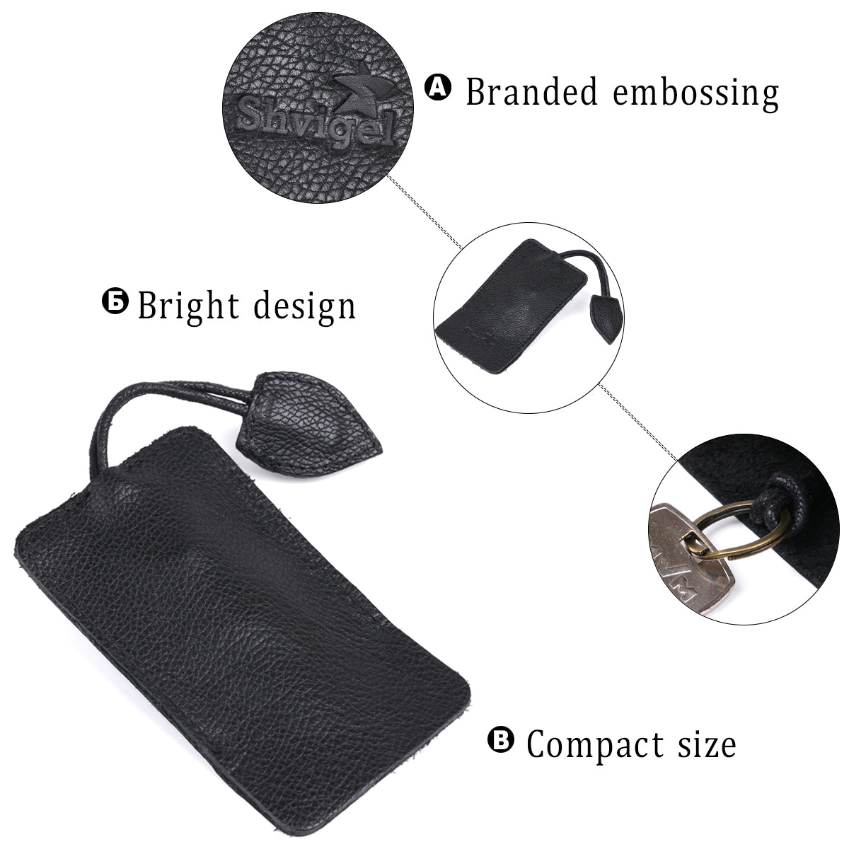 Leather Key Holder SHVIGEL 15308 Black Natural Leather Minimalist Design